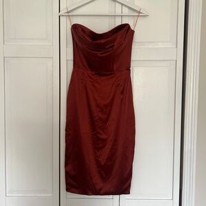 Oh Polly Red Strapless Sweetheart Sheath Dress